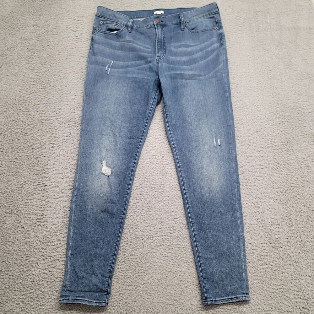J. Crew Jeans Womens 36 Blue Denim High-Rise Skinny in Bella Wash Distressed